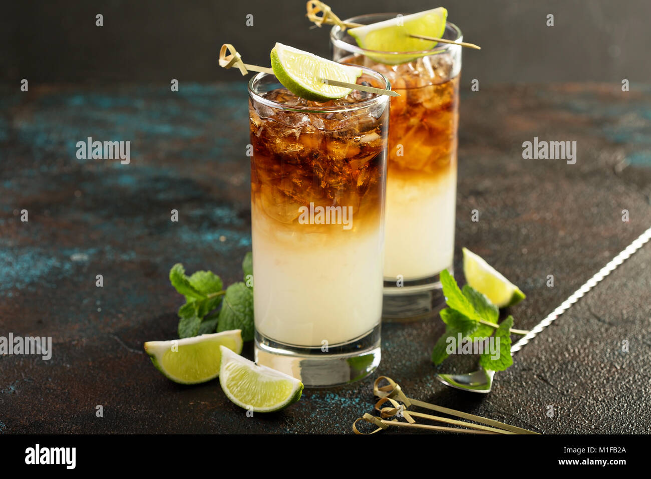 Dark and stormy cocktail with ginger ale and rum Stock Photo