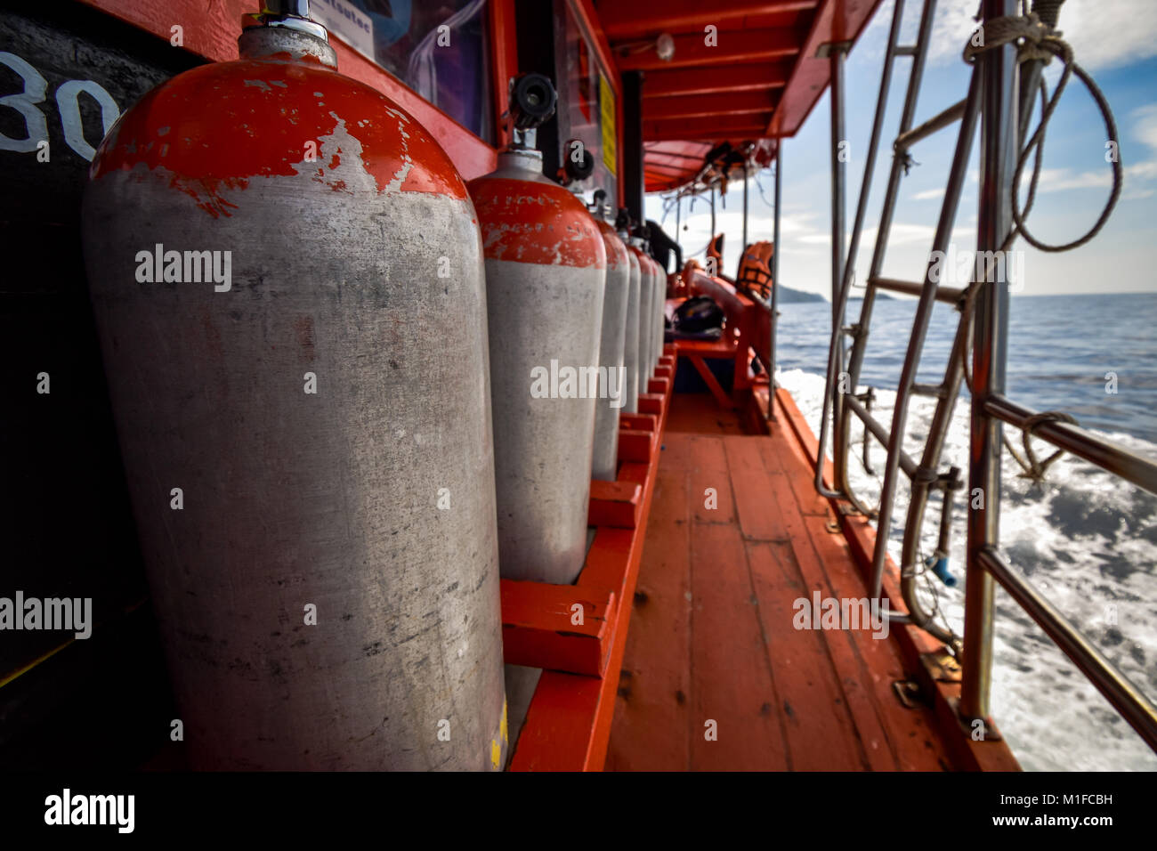 Compressed air tanks preparing for diving trip Stock Photo Alamy