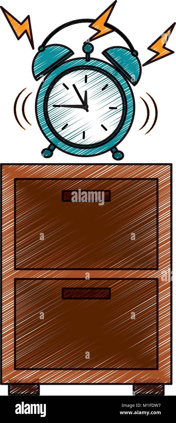 wooden bedside table clock alarm ring Stock Vector