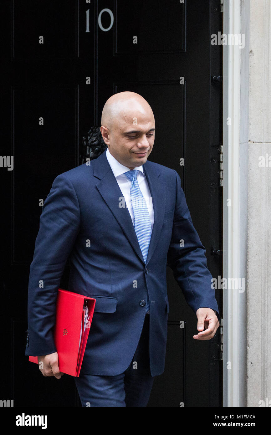 London, UK. 30th January, 2018. Sajid Javid MP, Secretary of State for Housing, Communities and Local Government, leaves 10 Downing Street following a Cabinet meeting. Credit: Mark Kerrison/Alamy Live News Stock Photo