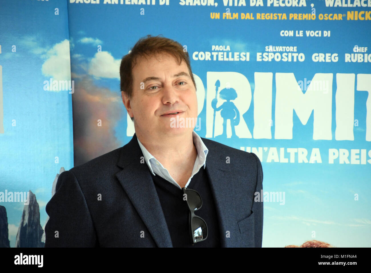 Rome Italy 30 January 2018 Cinema Adriano - Photocall film presentation i Primitivi, Corrado Guzzanti the voice of the character Barbo  Credit: Giuseppe Andidero/Alamy Live News Stock Photo