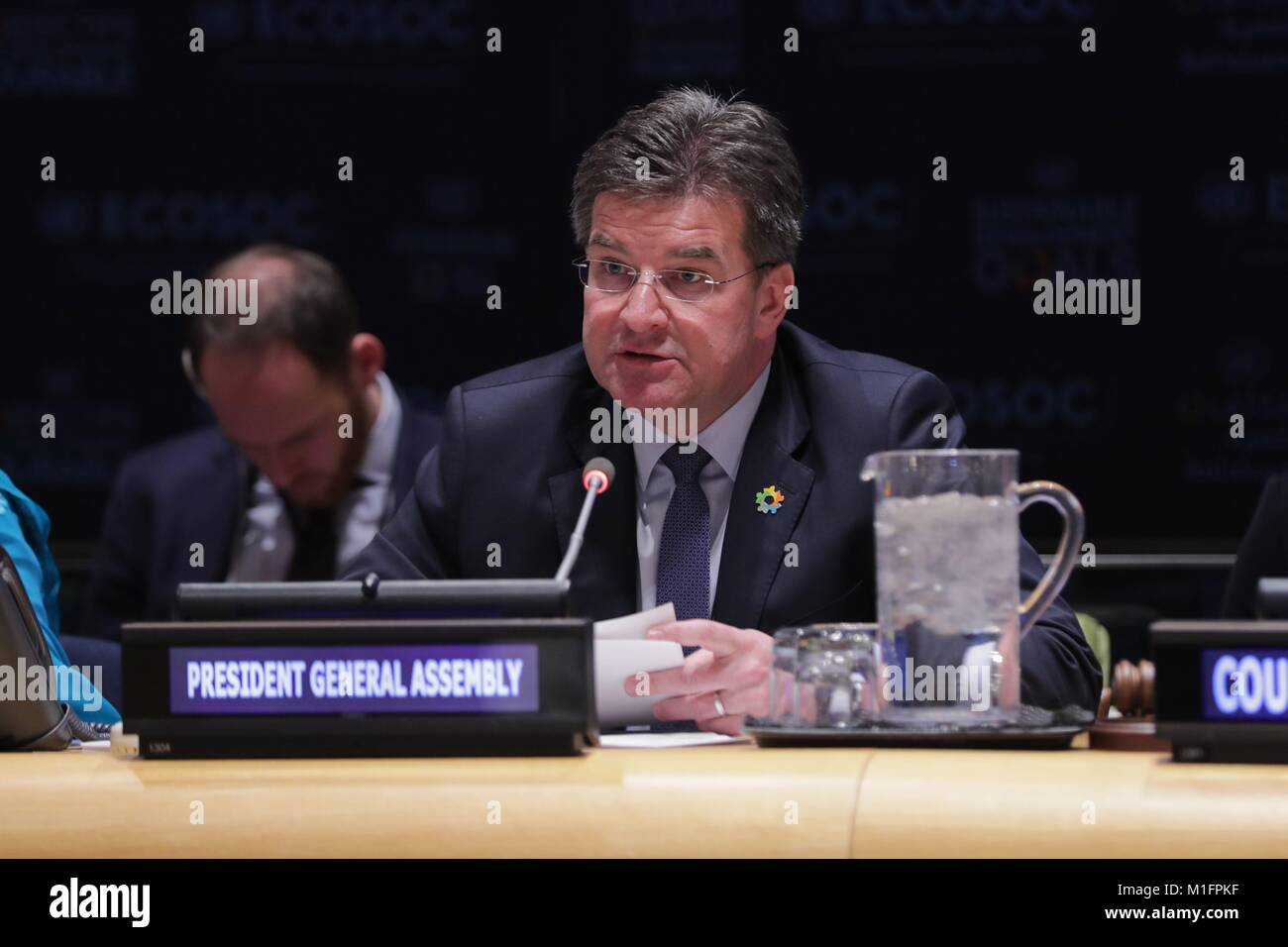 United Nations, New York, USA, January 30 2018 - PGA Miroslav Lajcak during the 2018 Economic and Social Council (ECOSOC) Youth Forum today at the UN Headquarters in New York. Photo: Luiz Rampelotto/EuropaNewswire *** Local Caption *** 00005938 | usage worldwide Stock Photo