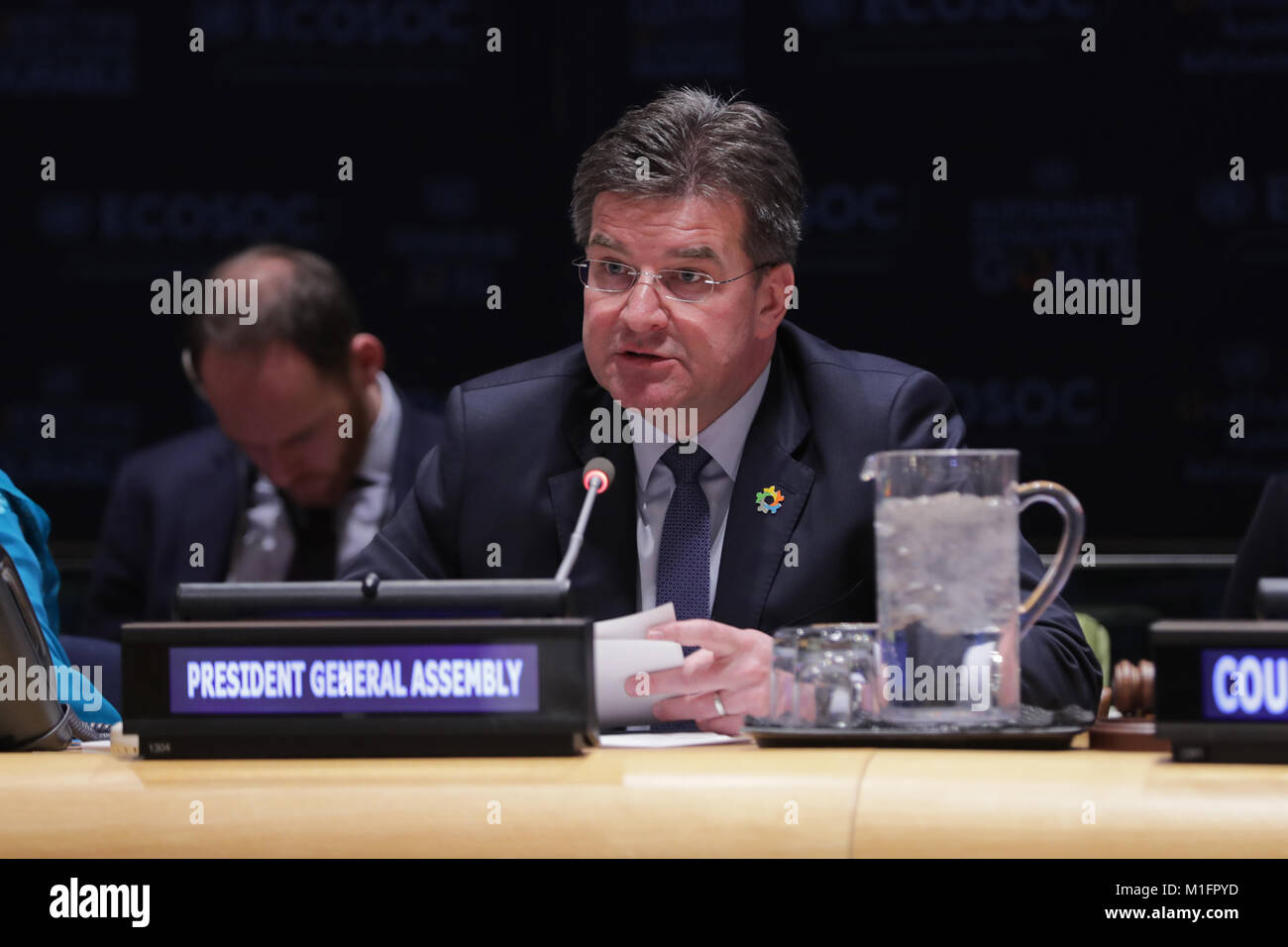 New York, NY, USA. 30th Jan, 2018. United Nations, New York, USA, January 30 2018 - PGA Miroslav Lajcak during the 2018 Economic and Social Council (ECOSOC) Youth Forum today at the UN Headquarters in New York.Photo: Luiz Rampelotto/EuropaNewswire Credit: Luiz Rampelotto/ZUMA Wire/Alamy Live News Stock Photo