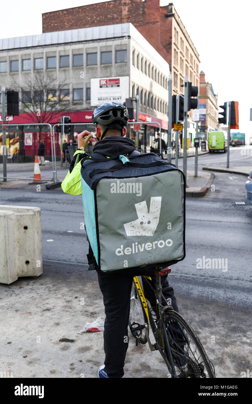 Deliveroo Food Courier in Nottingham,UK Stock Photo Alamy