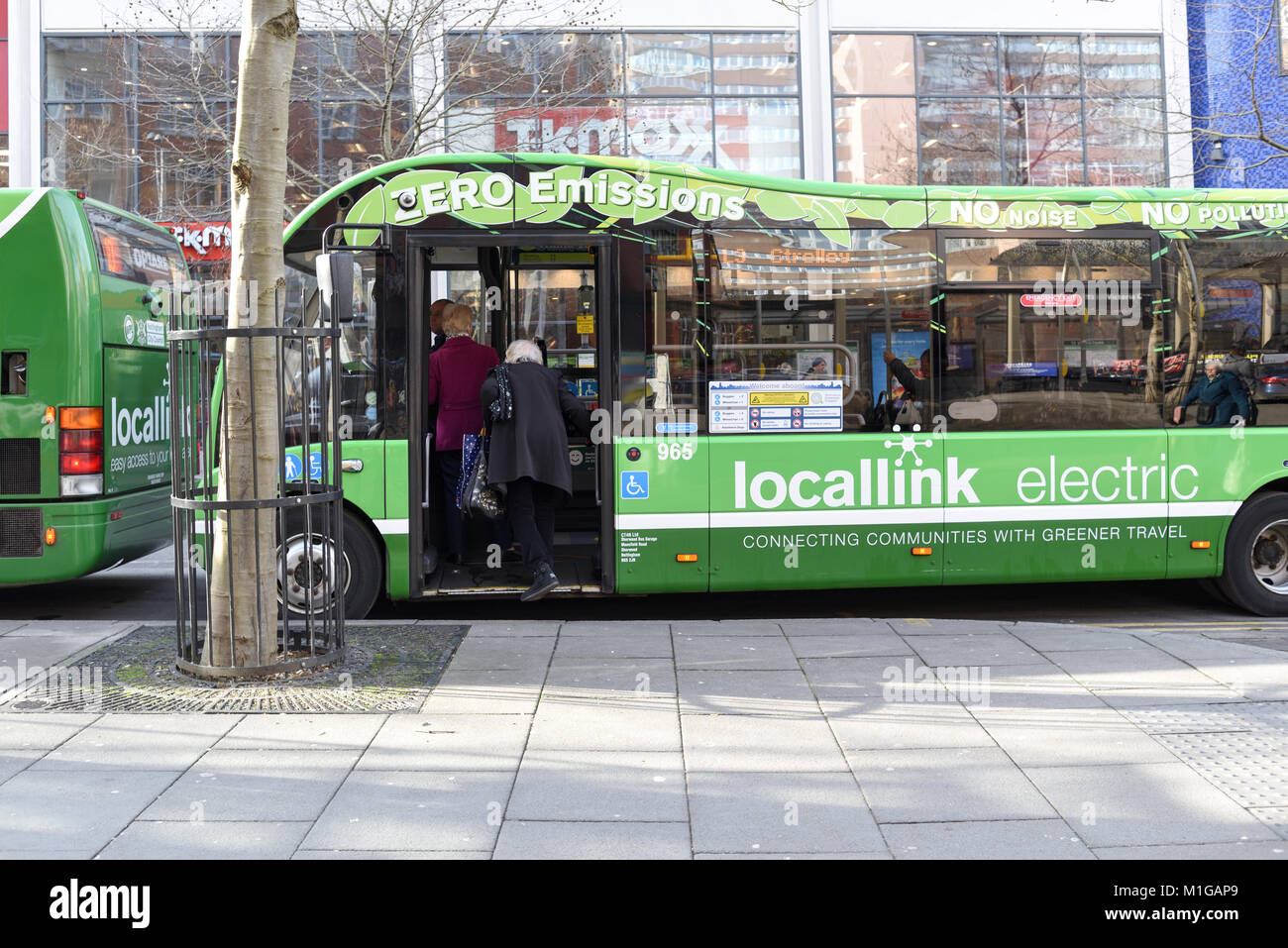 Zero Emissions  Electric Bus in Nottingham,UK. Stock Photo