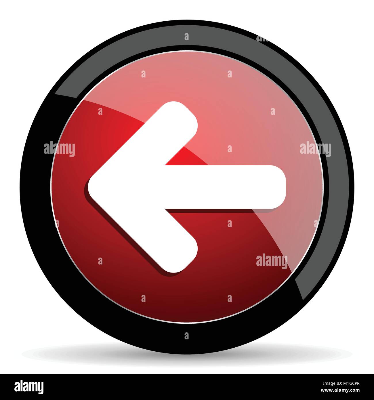 Left arrow vector icon. Modern design red and black glossy web and ...