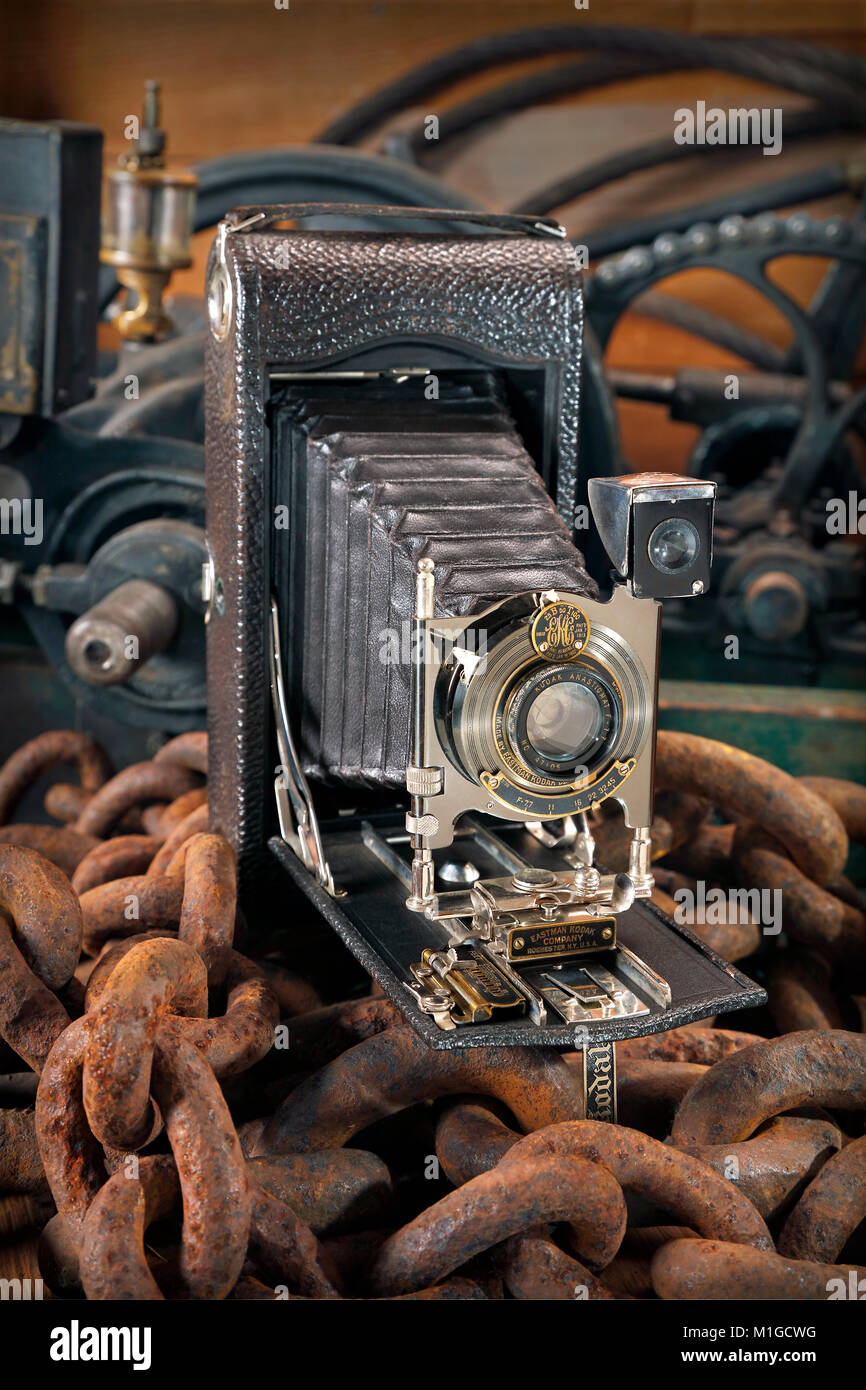 An example of the folding camera circa 1917. Stock Photo