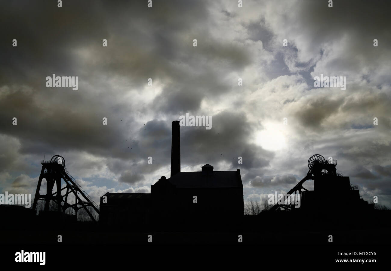 Pleasley Colliery at sunset Stock Photo