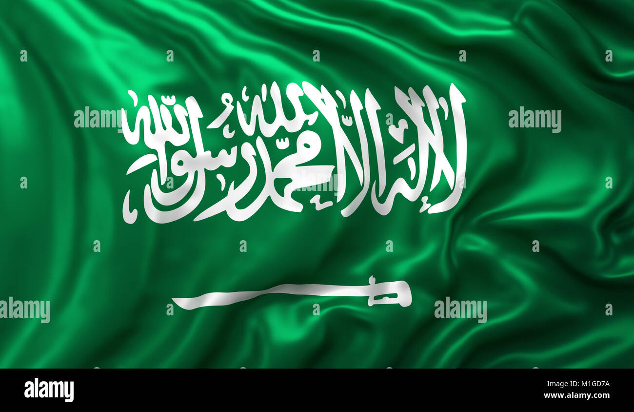 Flag of Saudi Arabia blowing in the wind. 3D illustration Stock Photo