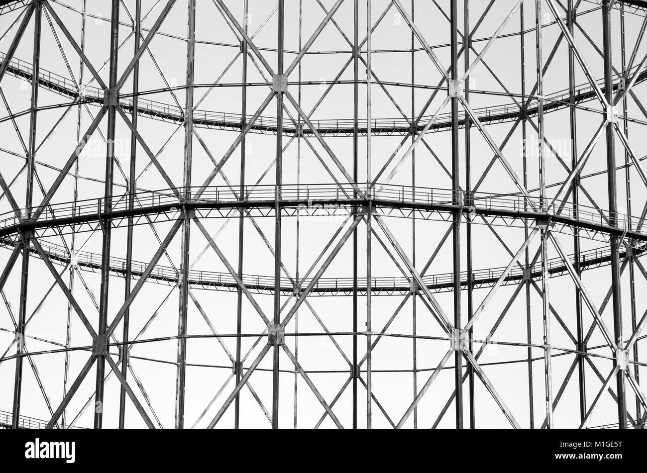 ARCHEOLOGY OF INDUSTRIAL ARCHITECTURE: OLD GASOMETER CLOSEUP/TEXTURE Stock Photo