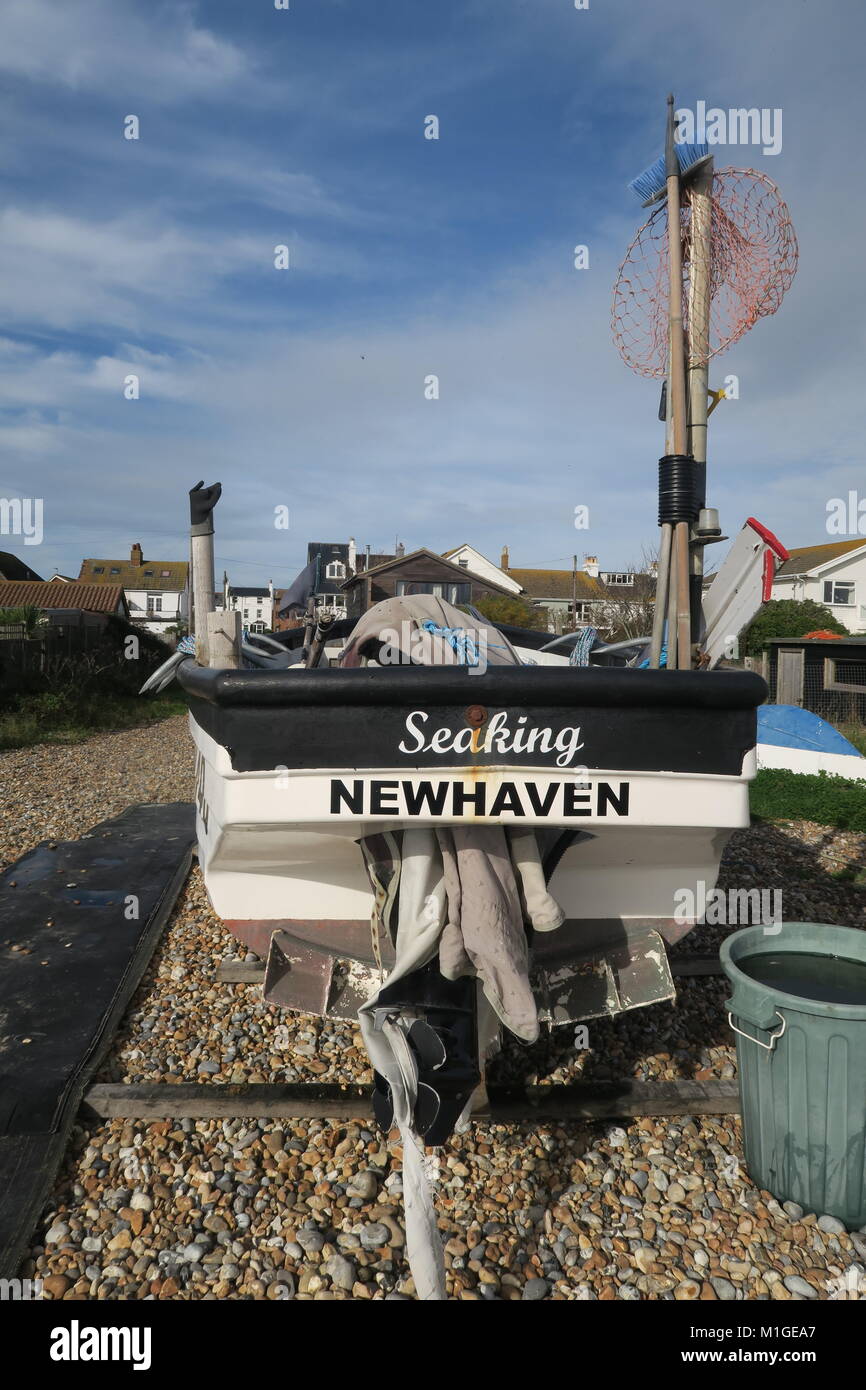 Boat on Pevensey Beach Stock Photo
