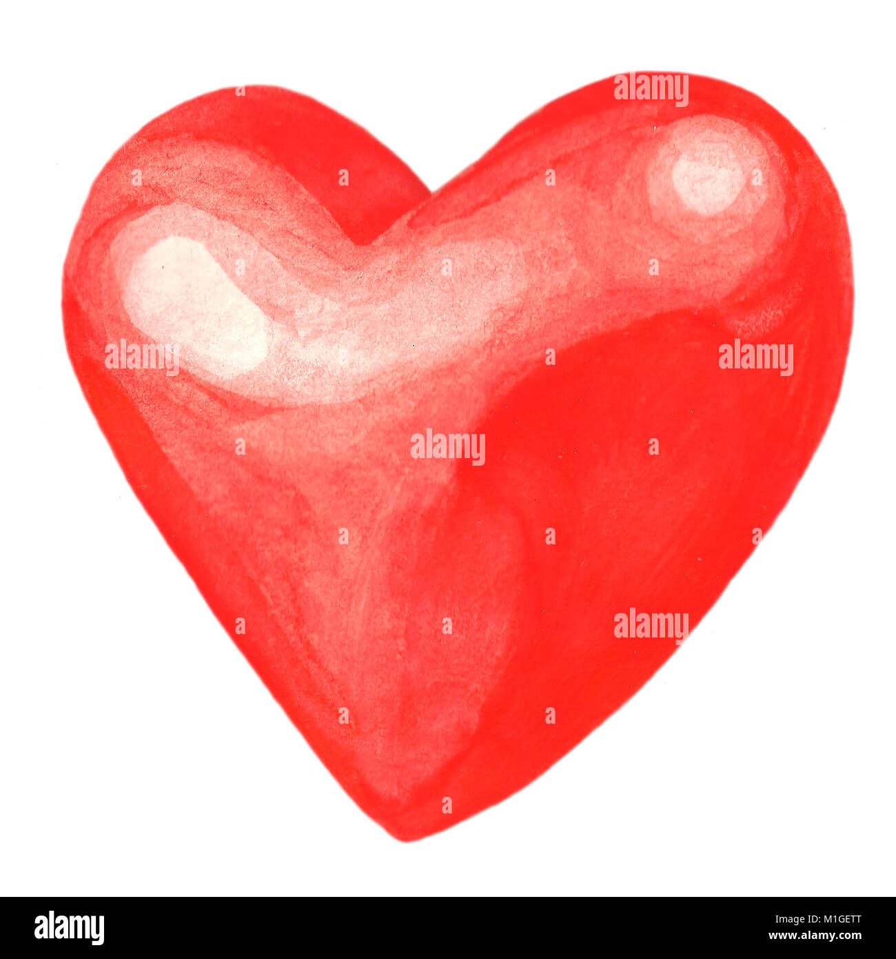 Watercolor insulated illustration of a red heart symbol. Isolated image ...