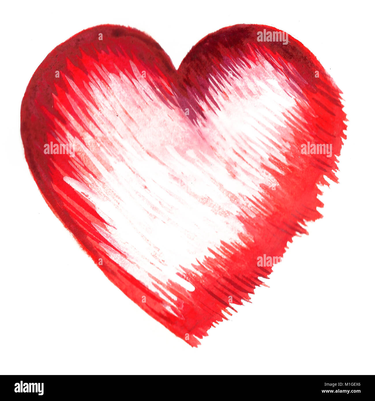 Watercolor insulated illustration of a red heart symbol. Isolated image ...