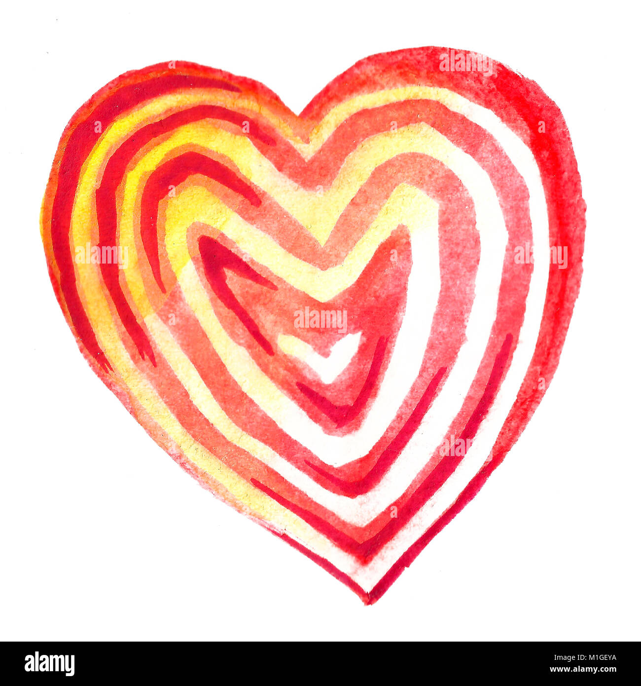 Watercolor insulated illustration of a red heart symbol. Isolated image ...