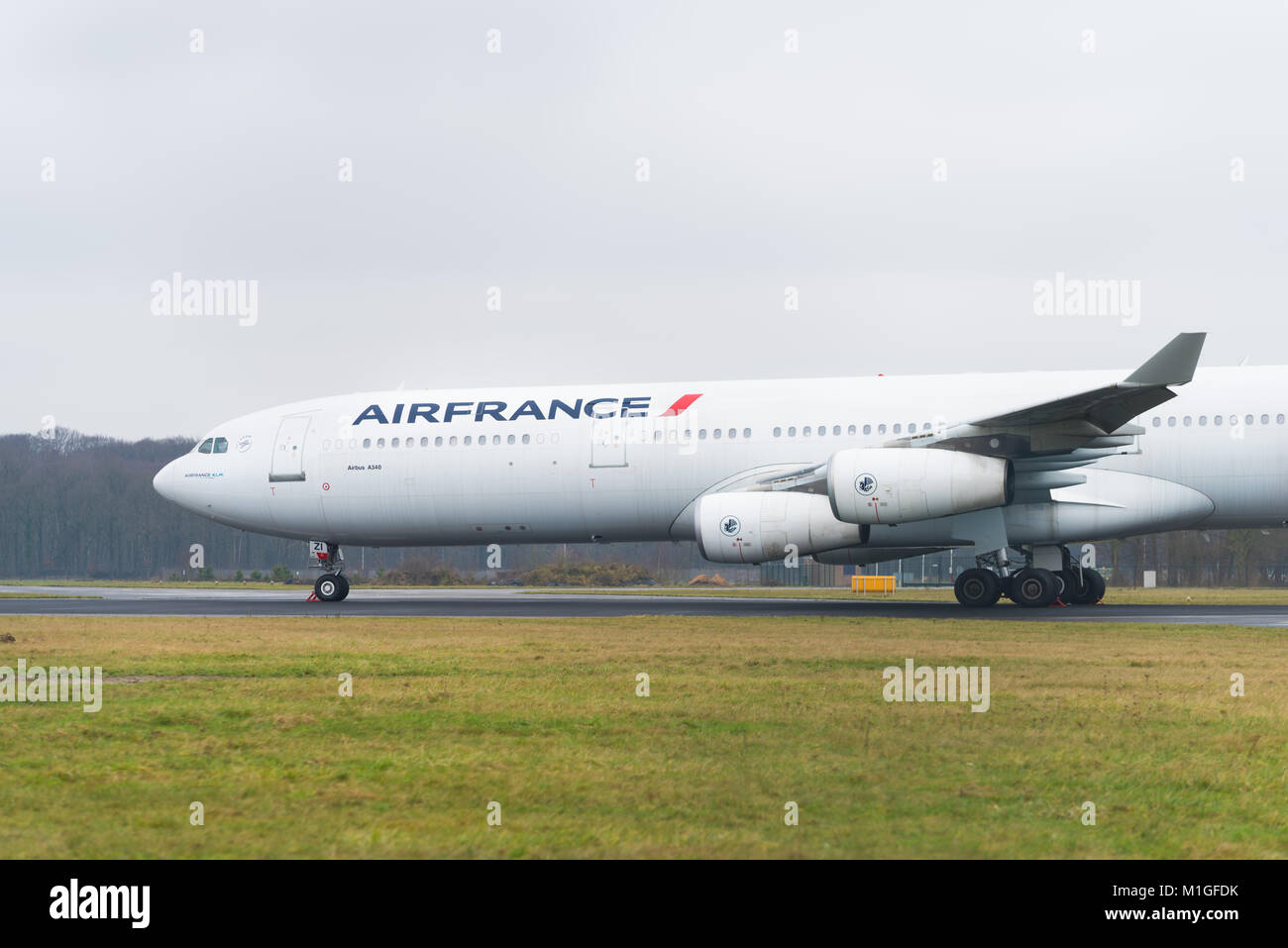 ENSCHEDE, NETHERLANDS - JANUARY 20, 2018: Air France airbus A340-300 at Twente Enschede airport to be recycled Stock Photo