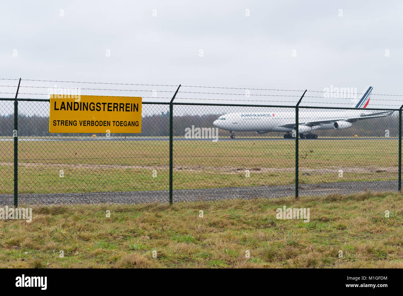 ENSCHEDE, NETHERLANDS - JANUARY 20, 2018: Air France airbus A340-300 at Twente Enschede airport to be recycled Stock Photo