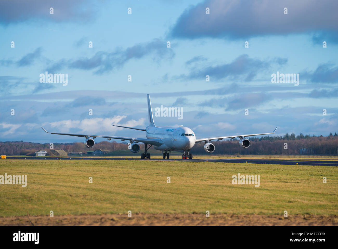 ENSCHEDE, NETHERLANDS - JANUARY 20, 2018: Air France airbus A340-300 at Twente Enschede airport to be recycled Stock Photo