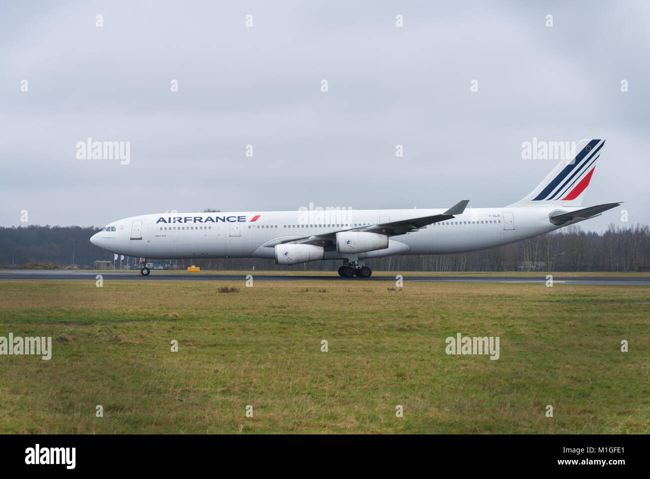 ENSCHEDE, NETHERLANDS - JANUARY 20, 2018: Air France airbus A340-300 at Twente Enschede airport to be recycled Stock Photo