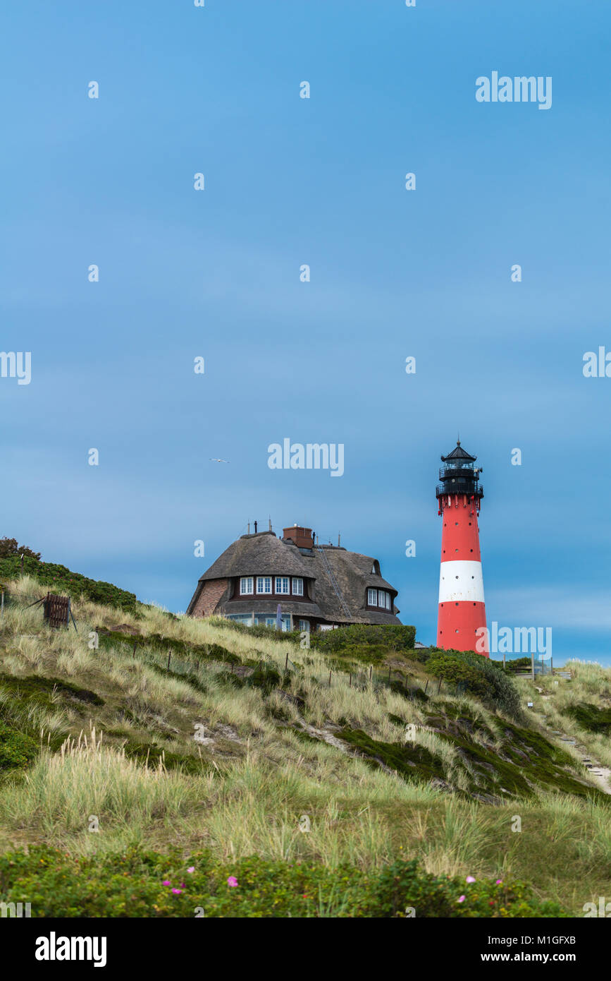 Holiday homes on the dunes of southern Sylt, island of the rich and beauty, Hörnum lighthouse, Hoernum, Sylt, Schleswig-Holstein, Germany, Europe Stock Photo