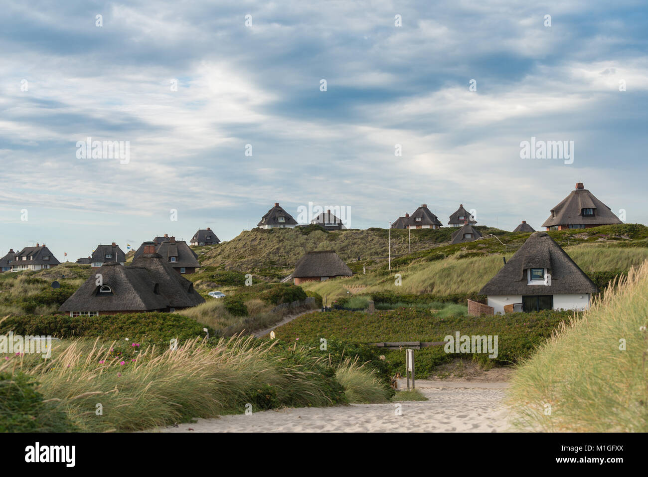 Holiday homes on the dunes of southern Sylt, island of the rich and beauty,  Hoernum, Sylt, Schleswig-Holstein, Germany, Europe Stock Photo