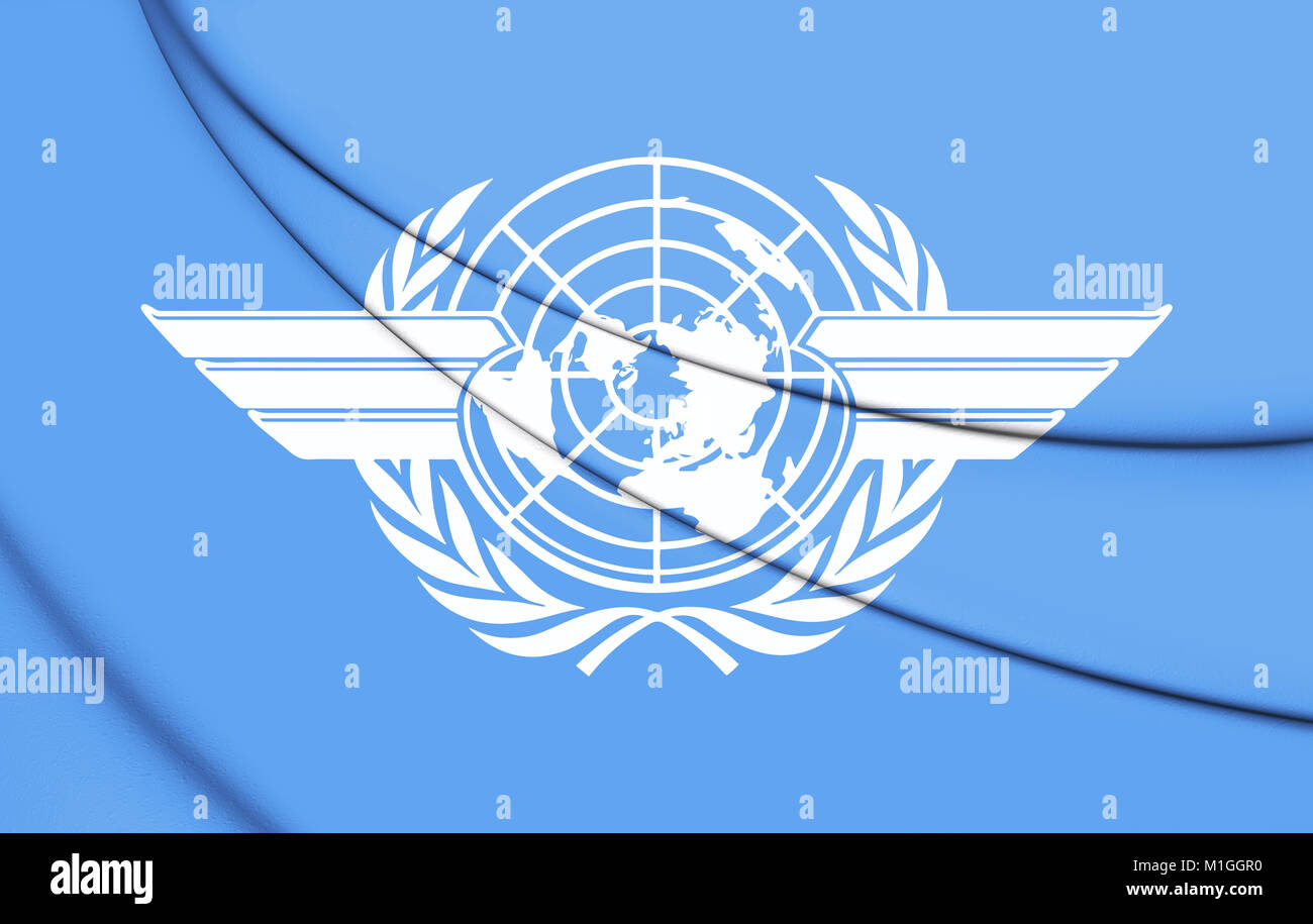 3D Flag of the ICAO. 3D Illustration. Stock Photo