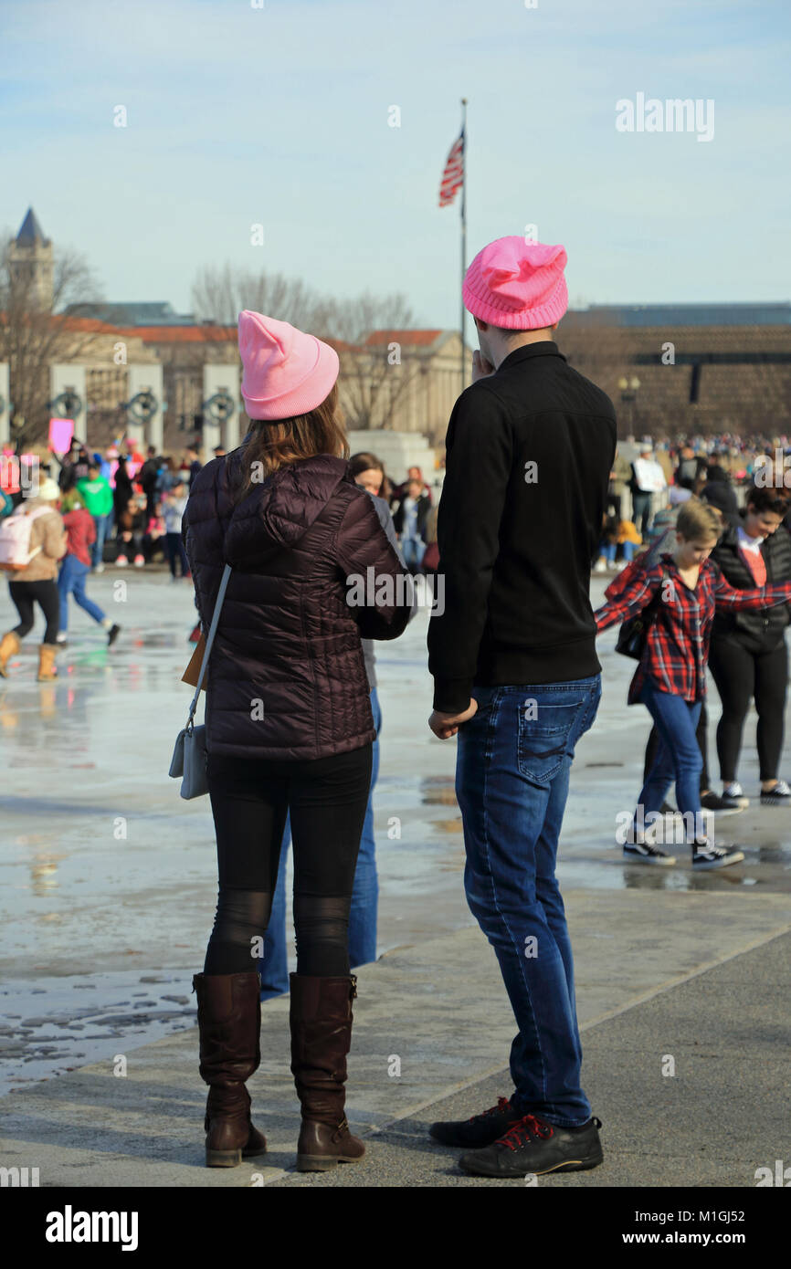 Pussy Hat Couple Stock Photo