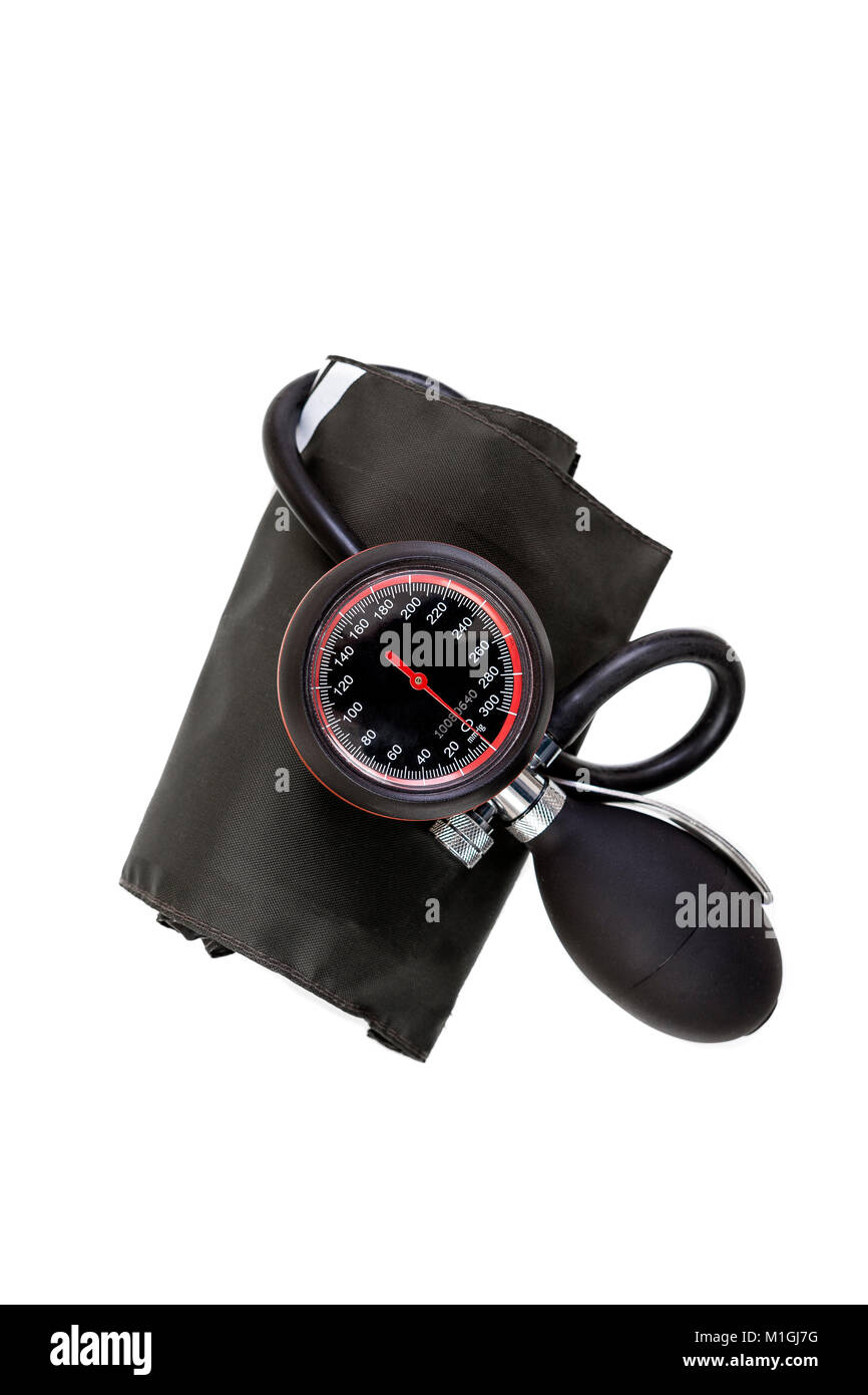 Manual blood pressure sphygmomanometer isolated on white background