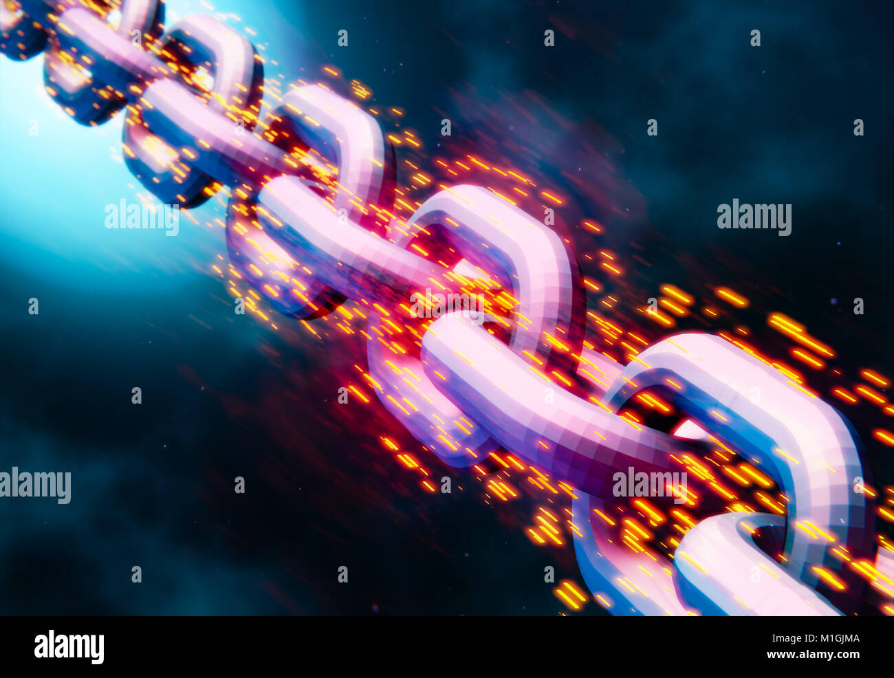 Blockchain data transfer link chain, abstract 3D illustration Stock Photo