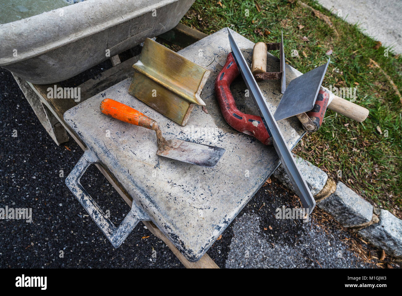 Construction workers, tools and equipment Stock Photo Alamy