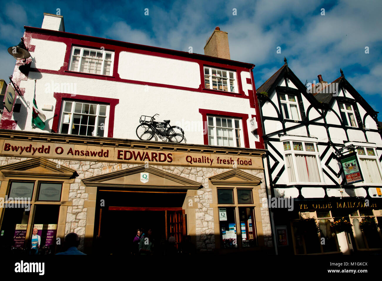 CONWY, WALES - October 6, 2012: Local buildings on High Street Stock Photo