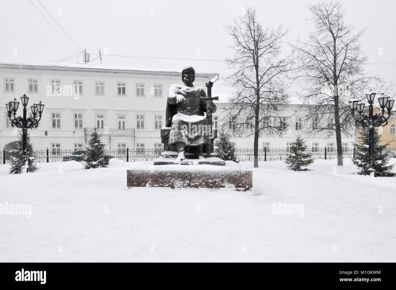 Yuri Dolgorukiy Monument in Kostroma, Russia in the winter. Stock Photo