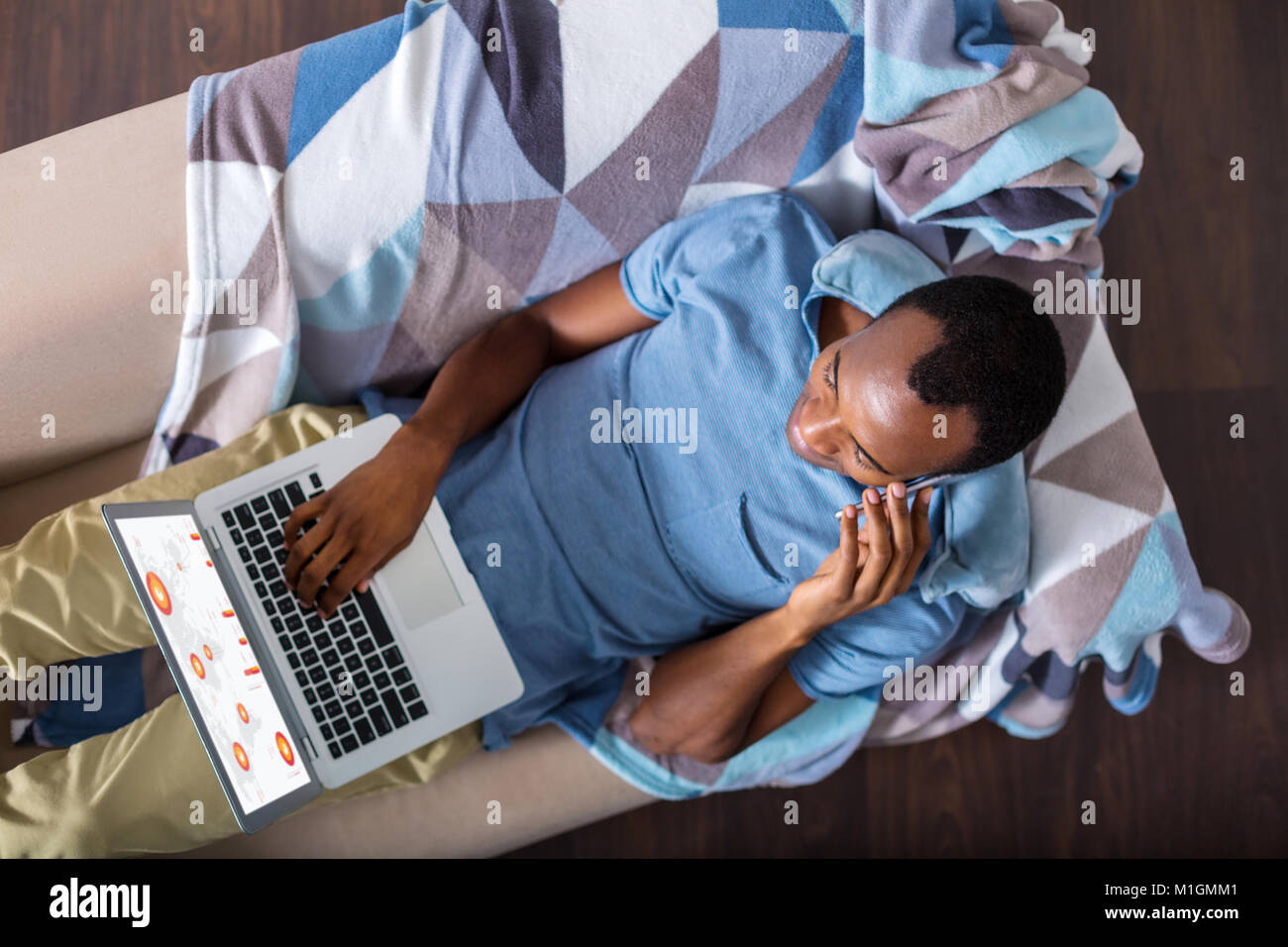 Top view of a smart man working at home Stock Photo