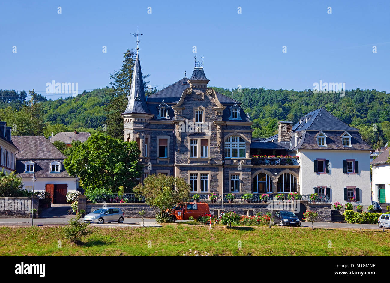 Vineyard estate J. J. Pruem at wine village Wehlen, Moselle river, Rhineland-Palatinate, Germany, Europe Stock Photo