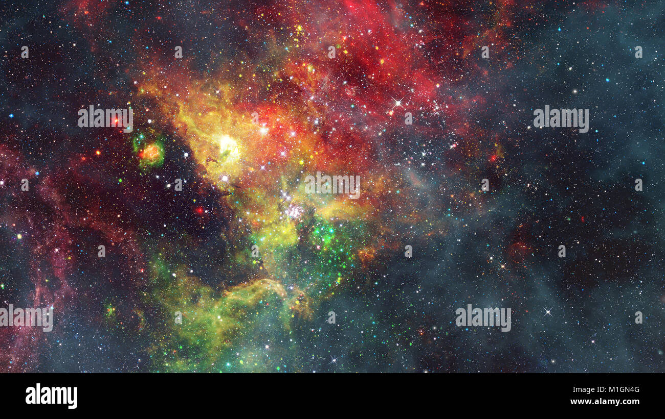 Abstract bright colorful universe. Nebula night starry sky in rainbow ...