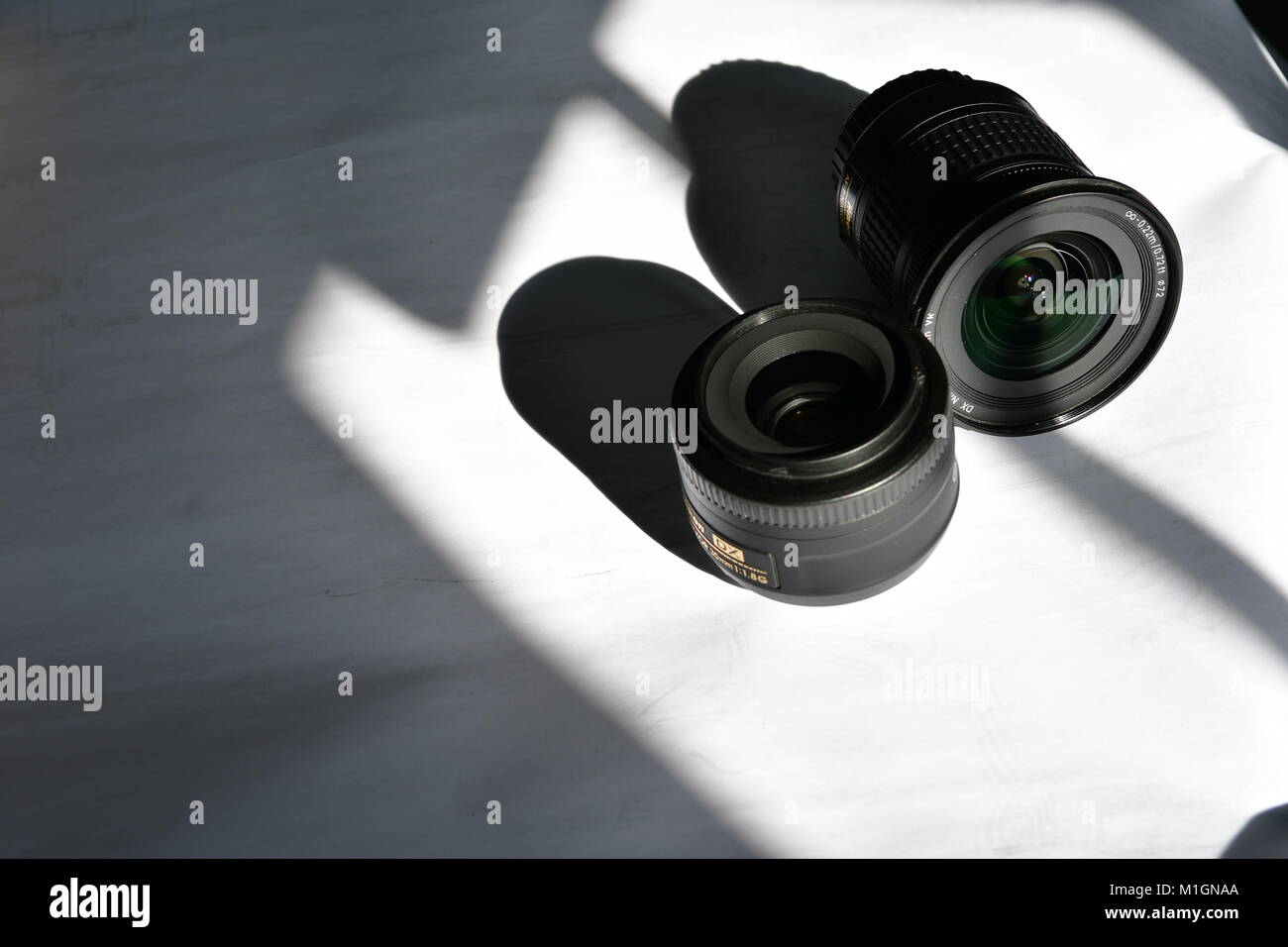 DSLR Lenses for wide angle and telephoto zooms Stock Photo
