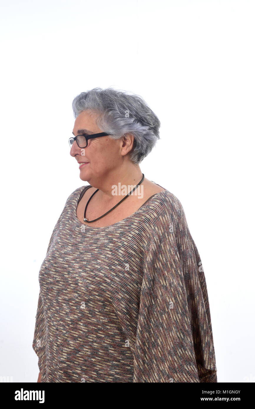 portrait of a senior woman on white background Stock Photo - Alamy