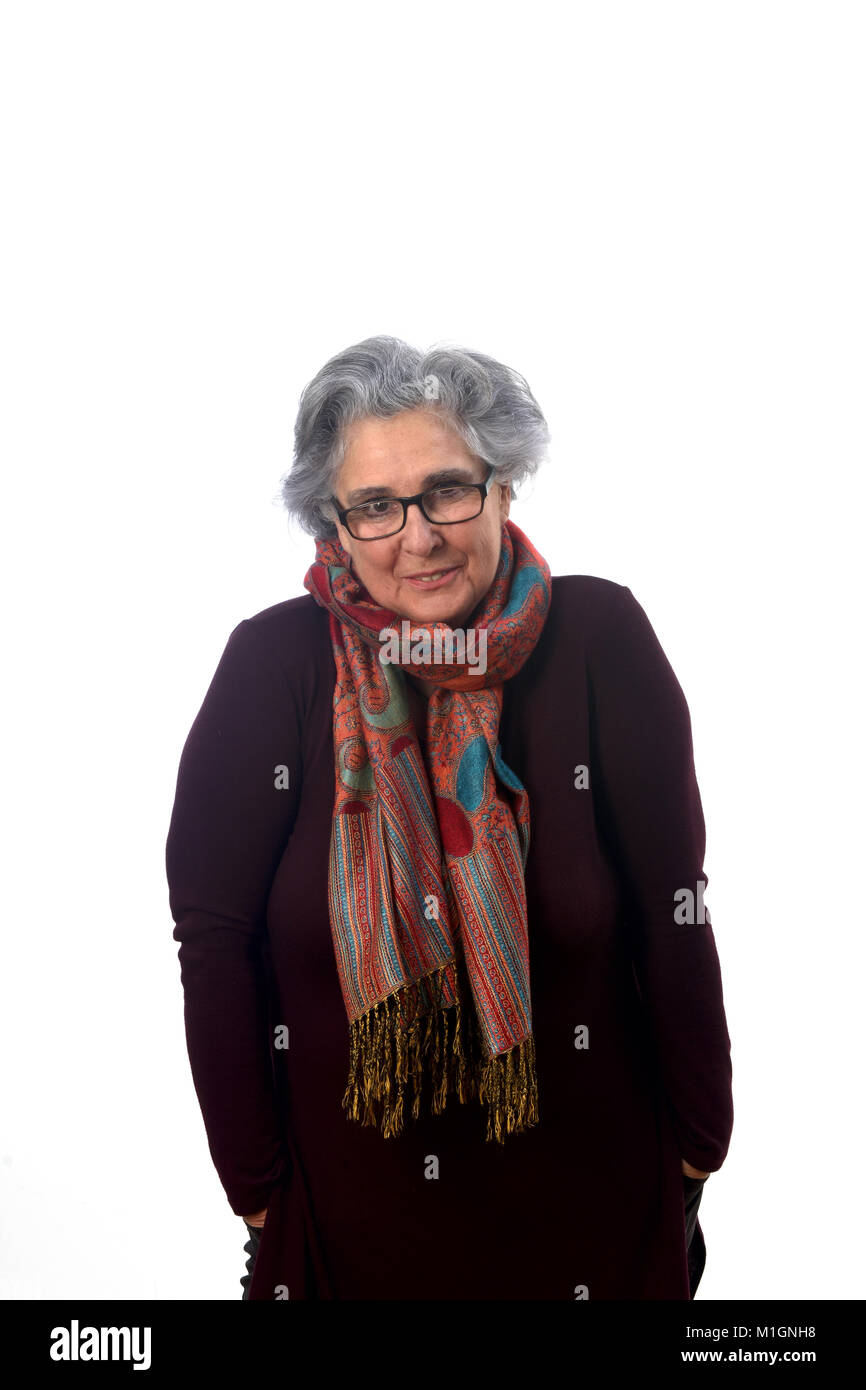 portrait of a senior woman on white background Stock Photo - Alamy
