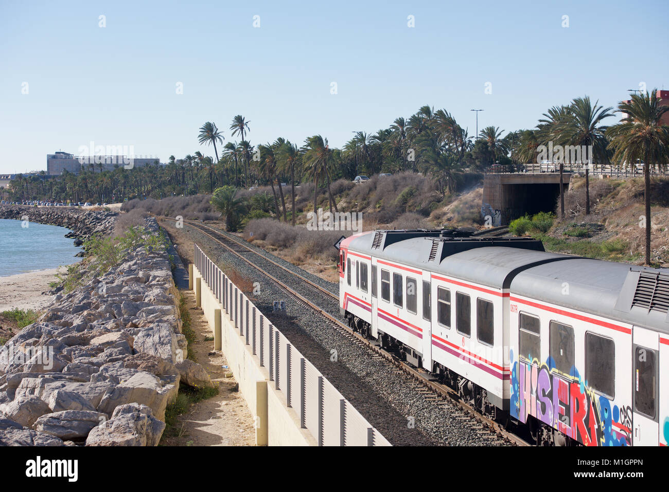 Passenger train near San Gabriel, Alicante, Spain Stock Photo Alamy