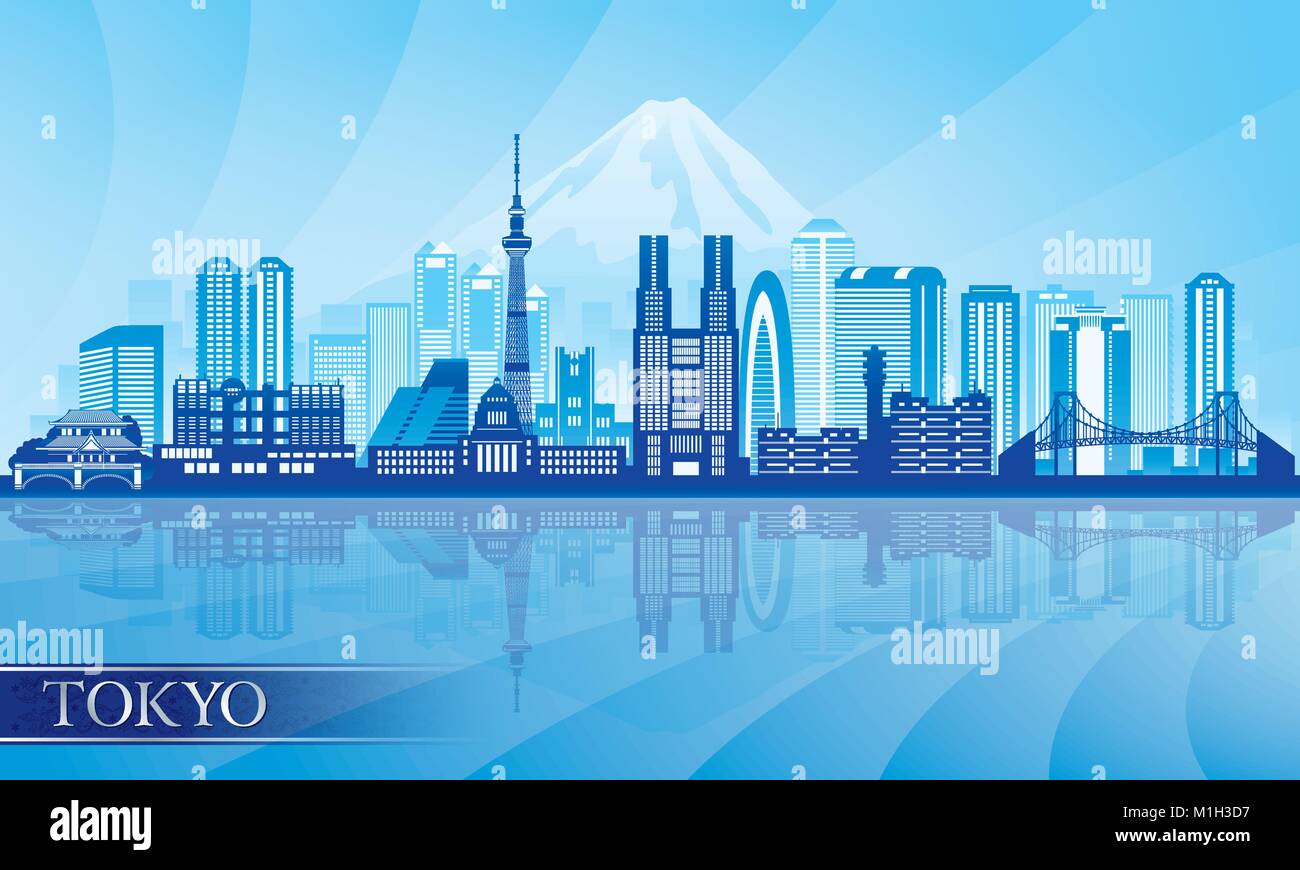 Tokyo city skyline detailed silhouette. Vector illustration Stock Vector