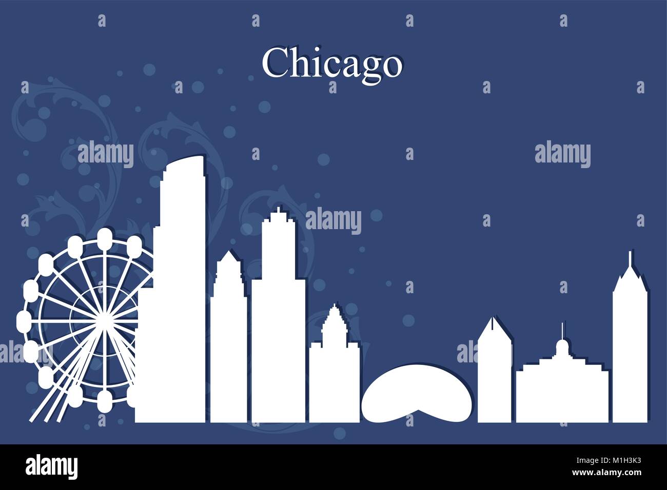 Chicago city skyline silhouette on blue background, vector illustration ...