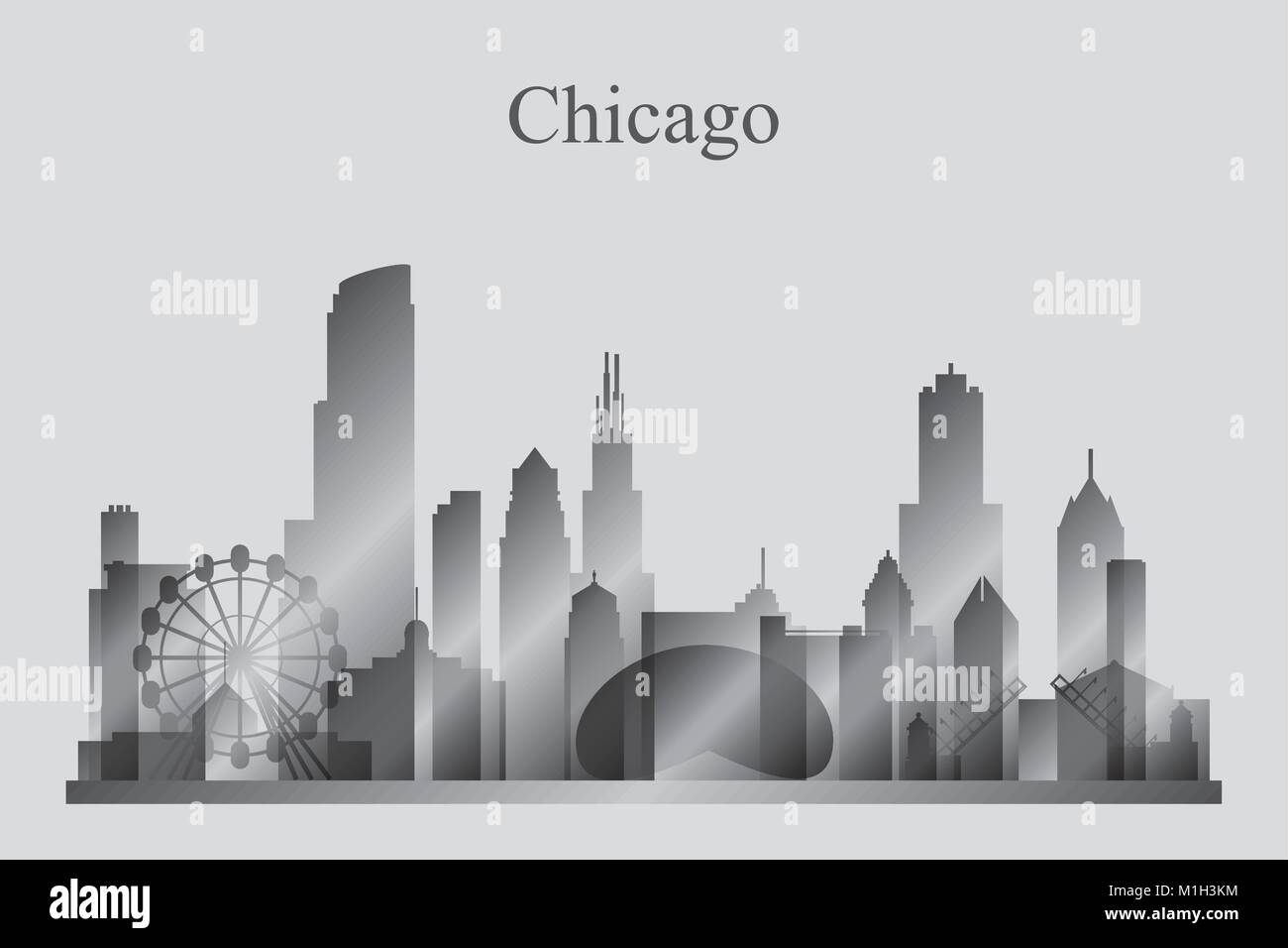 Chicago city skyline silhouette in grayscale, vector illustration Stock ...