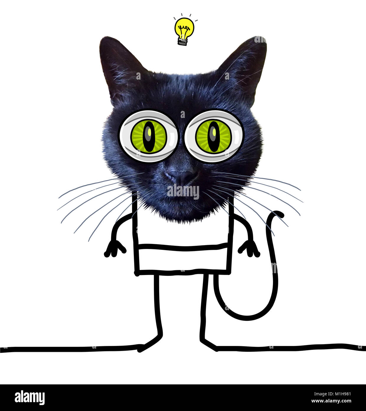 Cartoon Funny Cat Having an Idea Stock Photo