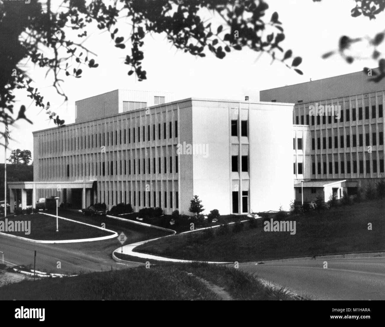 Photograph showing an elevated view of a building in full-heght, the National Institute for Occupational Safety and Health (NIOSH), in Morgantown, West Virginia, 1956. Image courtesy CDC. () Stock Photo