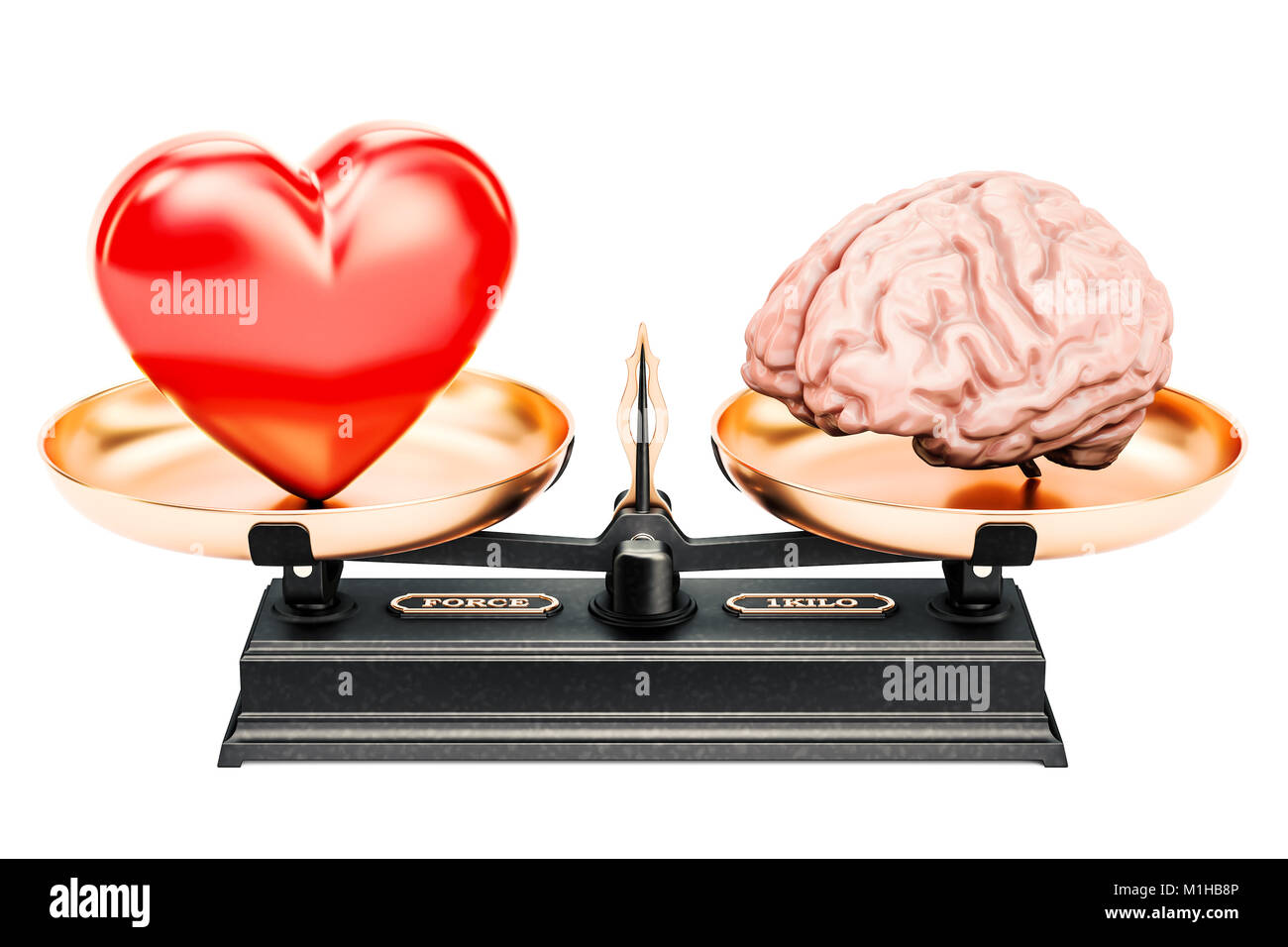 balance concept, scales with heart and brain, 3D rendering Stock Photo