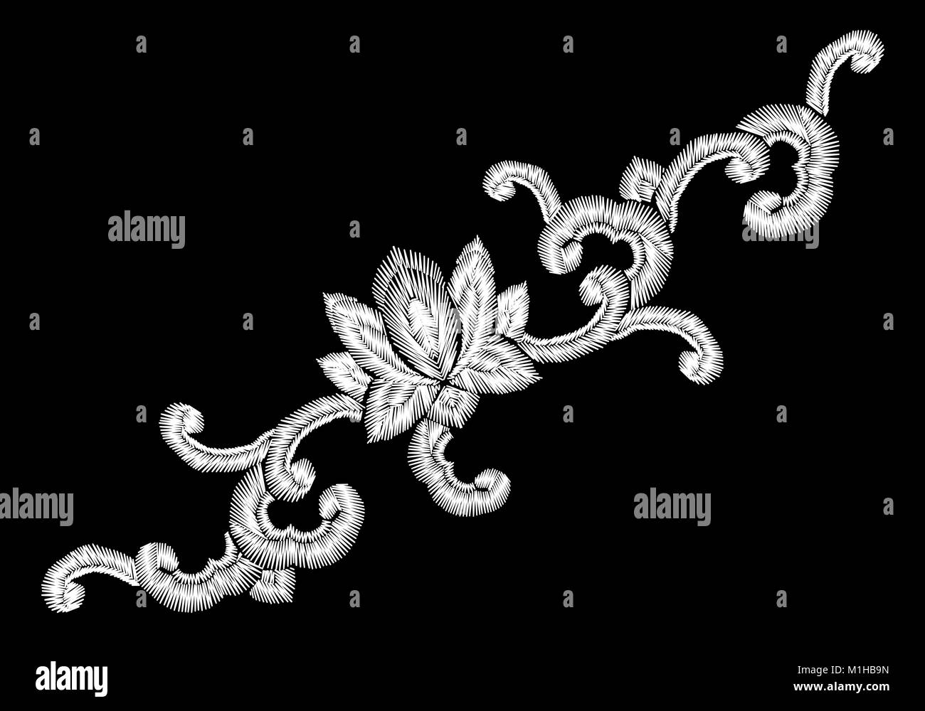 National Korean oriental embroidery imitation ornament. Lotus flower jade curl decoration fashion style design template. Ethnic asian vector illustration Stock Vector