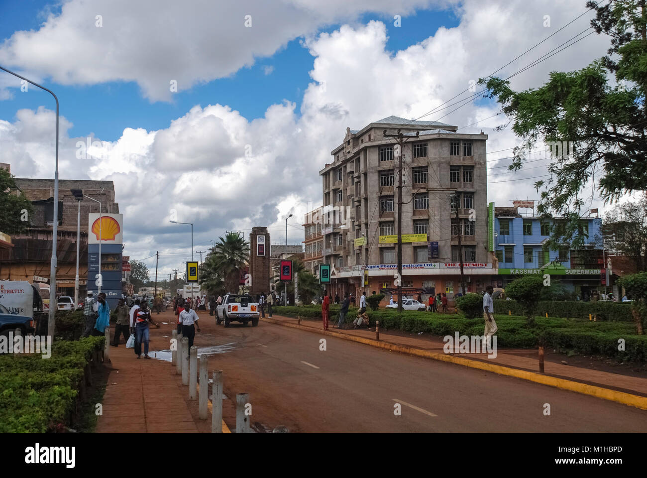 Thika Kenya November 7 2008. Typical street scene in Thika , Kenya.Cars