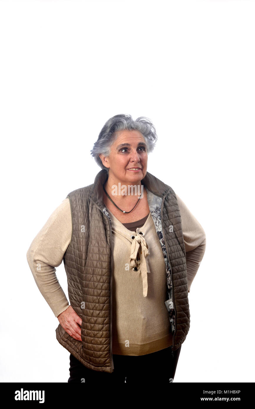 portrait of a senior woman on white background Stock Photo - Alamy