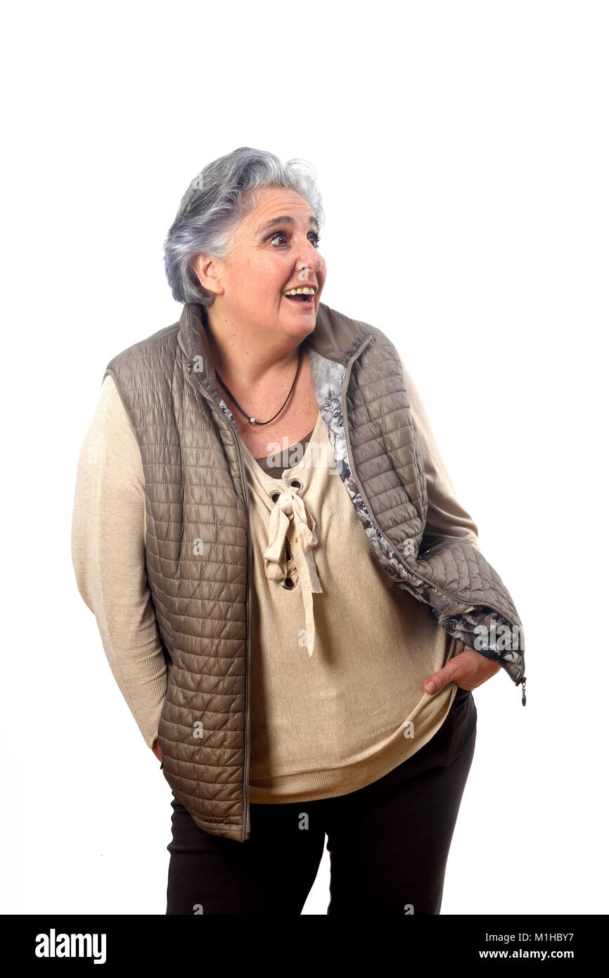 portrait of a senior woman on white background Stock Photo - Alamy