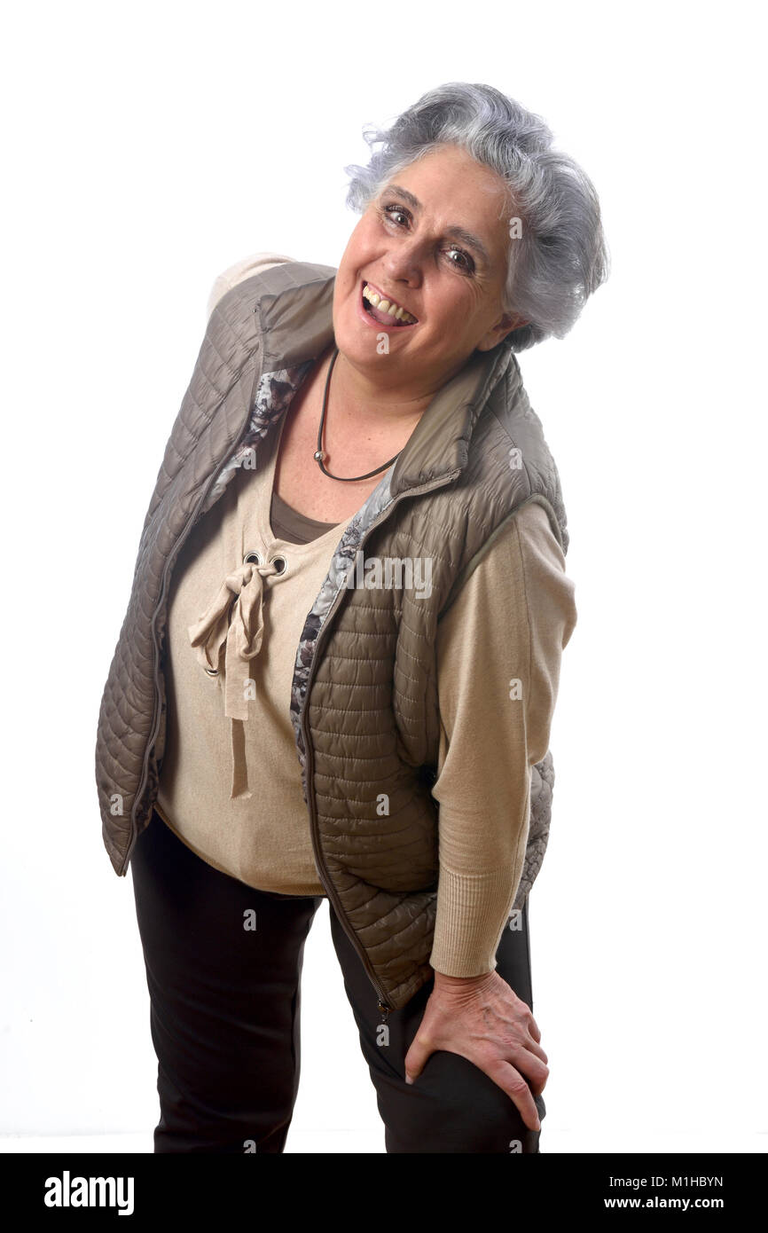 portrait of a senior woman on white background Stock Photo - Alamy