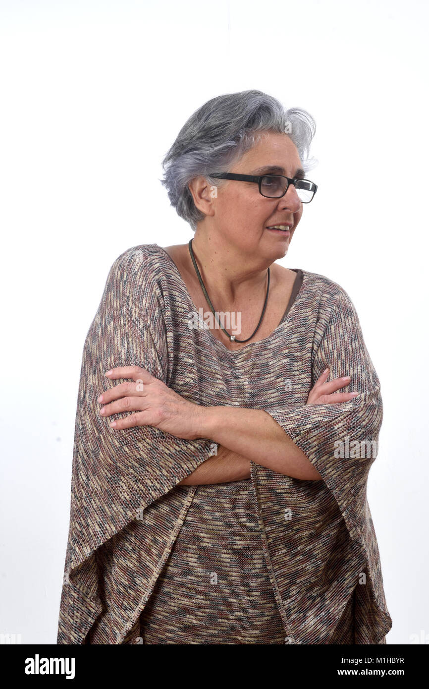 portrait of a senior woman on white background Stock Photo - Alamy